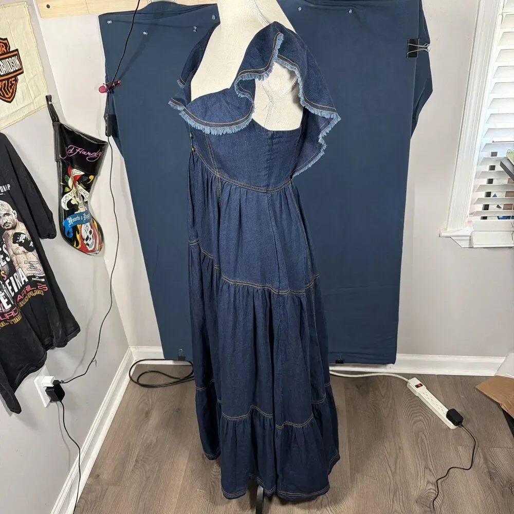 Anthropologie Pilcro Sweetheart Flutter-Sleeve Denim Buttondown Dress Size Small - Picture 4 of 8